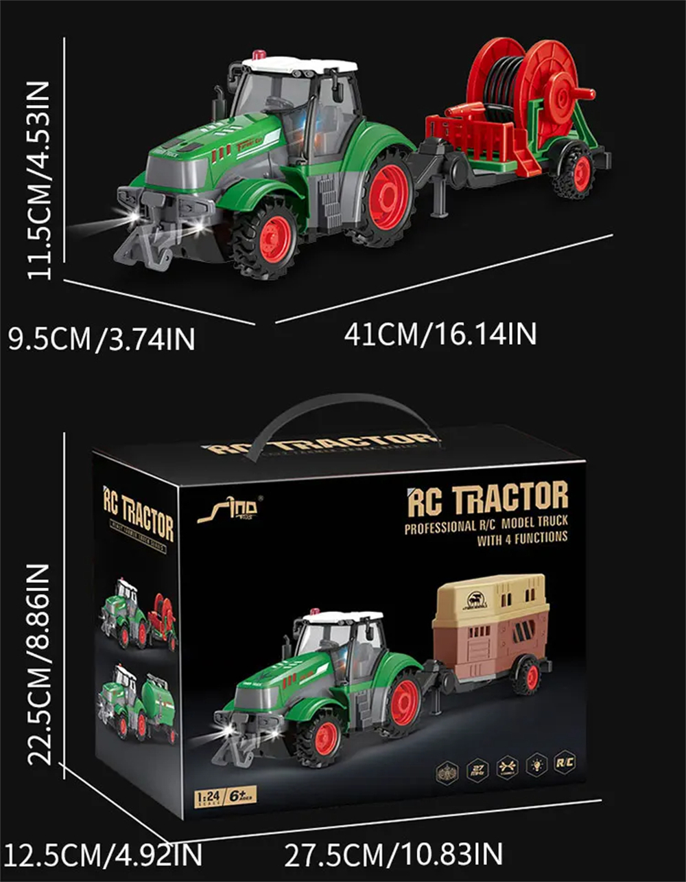 Landi QH205 1/24 27MHZ 4CH RC Car Farmer Series Wood Simulated Transport Model Light Sound Remote Control Toys Boys Dump Truck Engineering Vehicle Set Kids Gifts