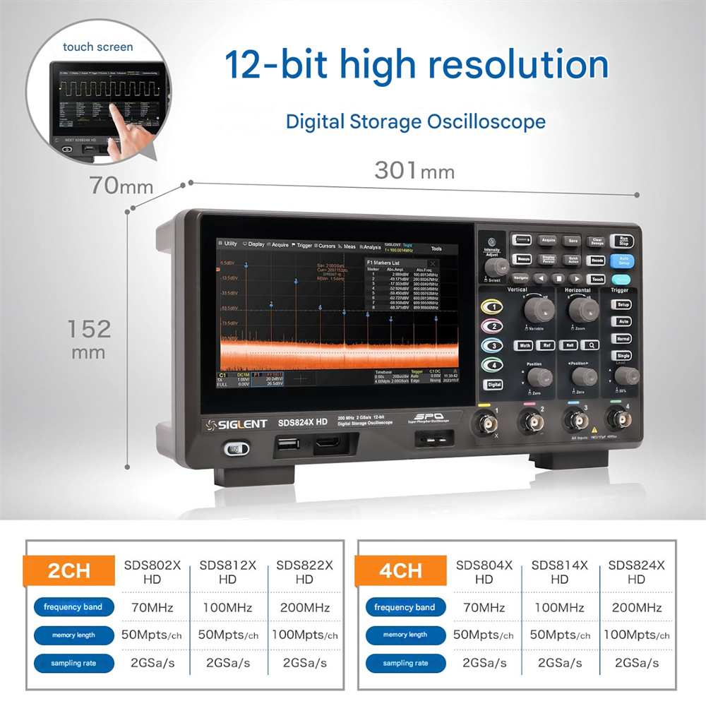 オーページ/XS SIGLENT SDS814X-HD SDS812X-HD SDS802X-HD Oscilloscope 100MHz 70MHz