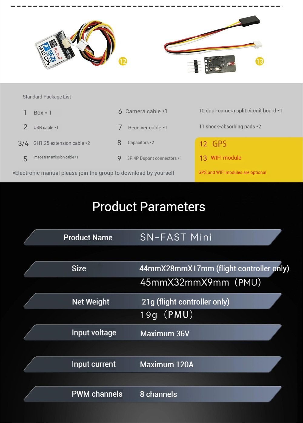 Lefei SN-FAST Mini Flight Controller PMU Multi Mode 8-Channel PWM Support DJI O3 O4 VTX OSD Parameter Adjustment with GPS WIFI Module RC Airplane FPV Drones Accessories