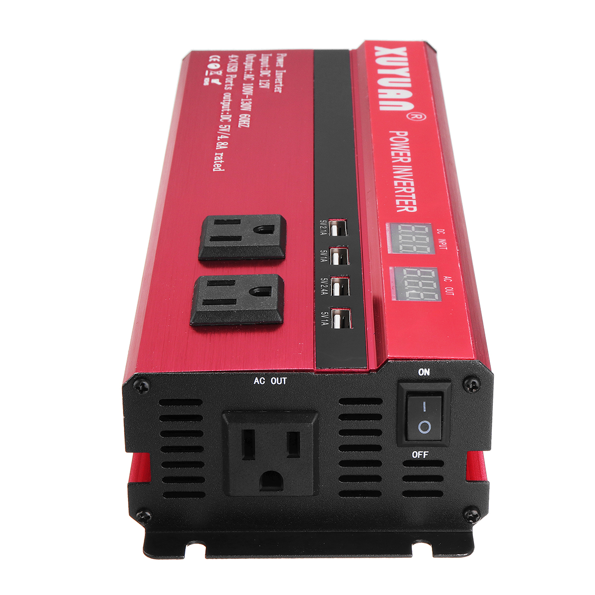 Xuyuan Dual Voltage Inverter with LED Display Dual Sockets Power Inverter 12V/24V to 220V with Modified Sine Wave