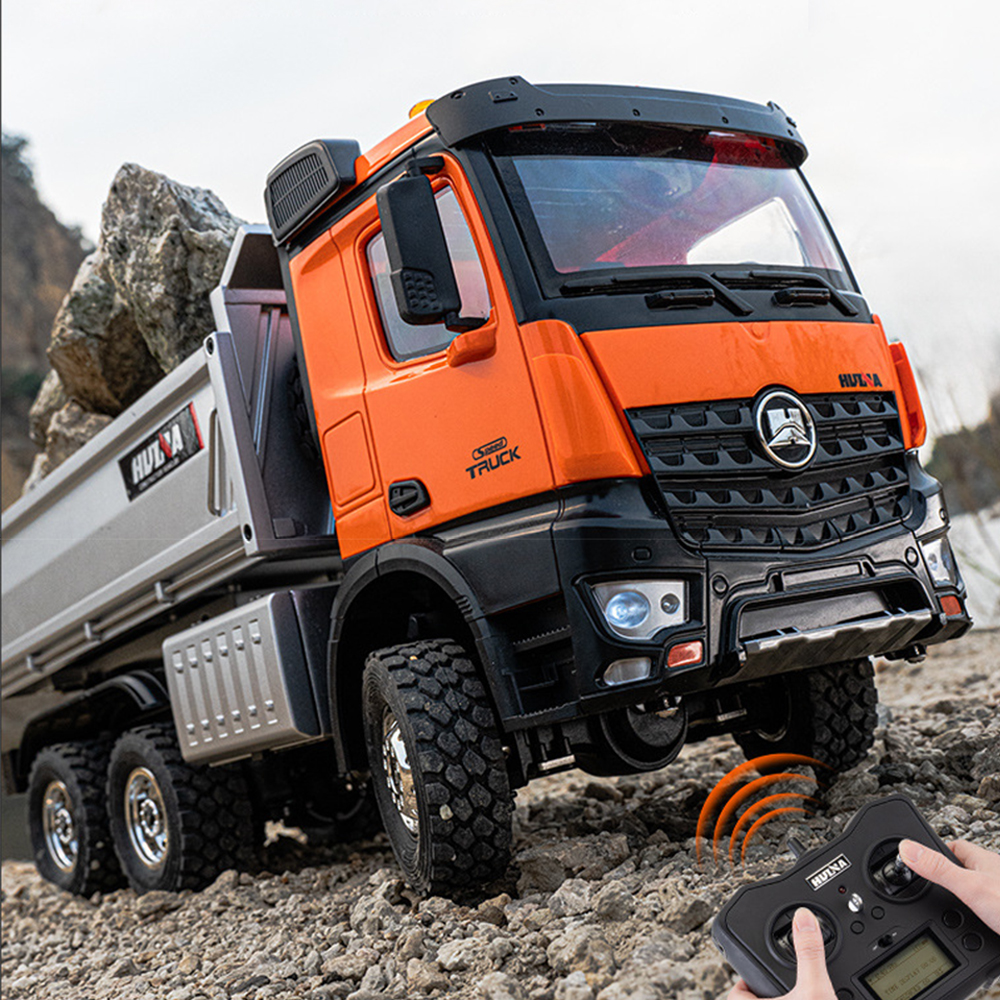 Huina 1598 2.4G 14CH 6WD RC Car Dump Truck RTR Half Alloy Full Proportional Control Simulation Sound and Light Vehicle Model