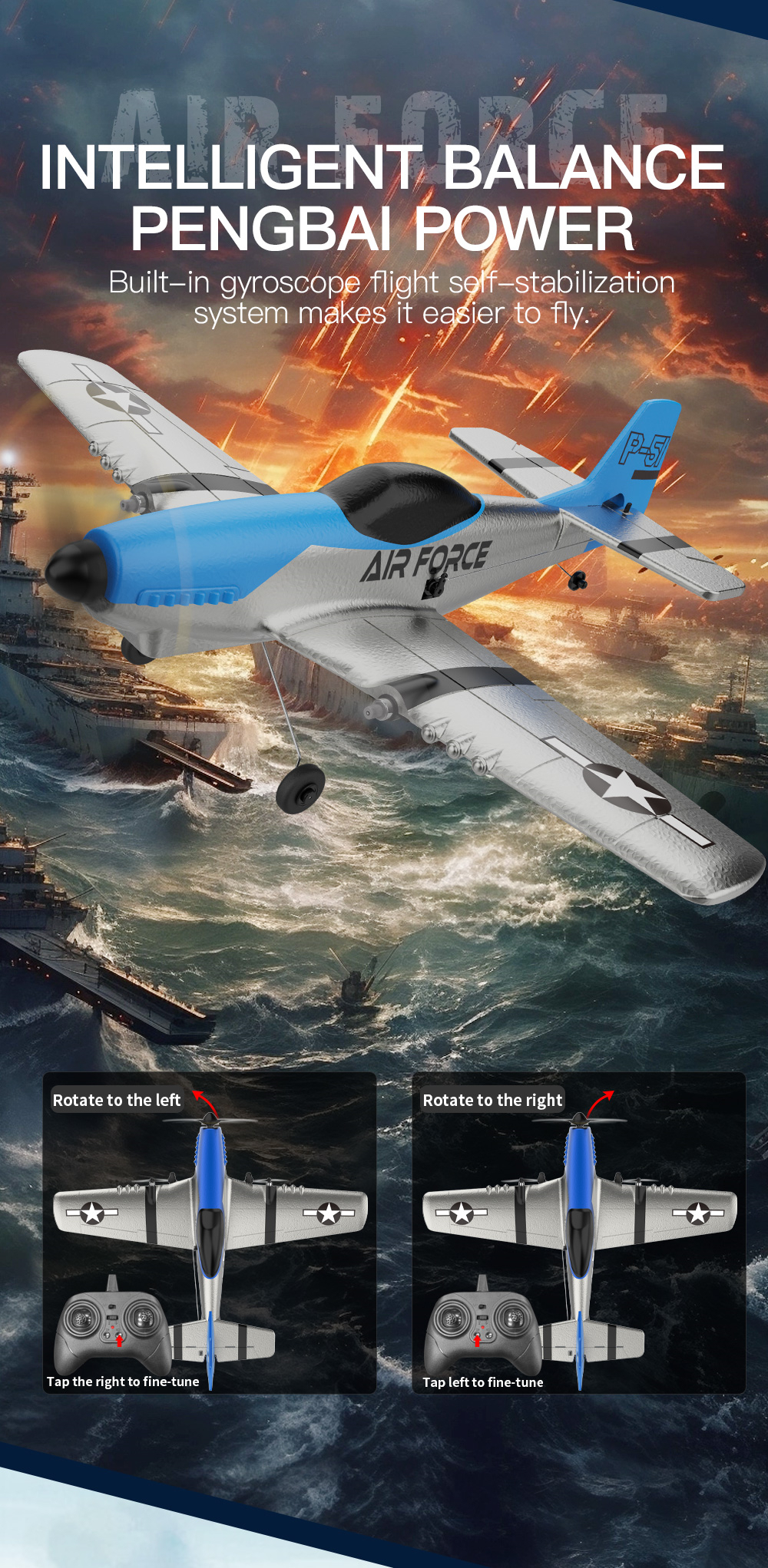 SKRC Z63 Air Force 370mm Wingspan 2.4GHz 3CH Built-in Gyro Dual Motor EPP RC Airplane Fixed Wing Glider RTF for Beginners
