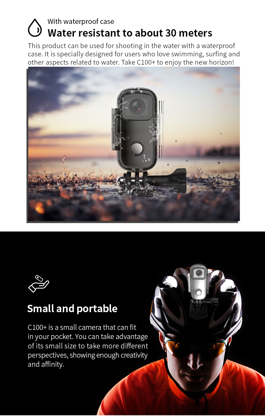 SJCAM Action Camera C100 Plus Mini Pocket Sports DV Camera 4K30FPS H.265 12MP 2.4G WiFi 30M Waterproof C100+ Action