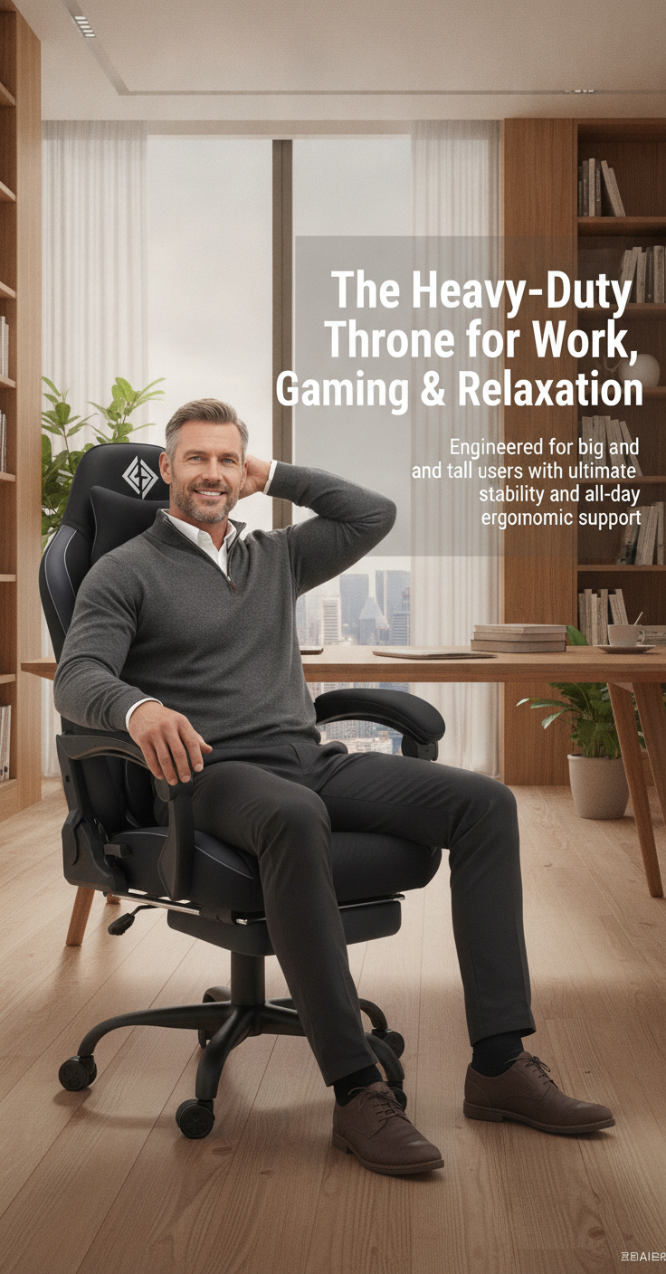 Massage Gaming Chair 400lbs Big and Tall Ergonomic Office Computer Desk Reclining Gamer PC Seat with Footrest Heated Kneading Lumbar Support Wide Cushion High Back PU Leather Hoffree