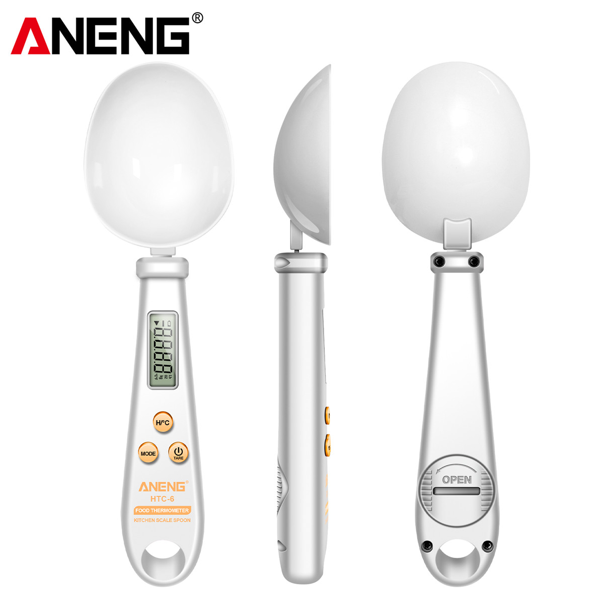 ANENG HTC-6 Multifunctional Kitchen Tool Electronic Weighing Spoon with Integrated Food Thermometer Precise Gram/Ounce/Pound Conversion Durable ABS and Stainless Steel