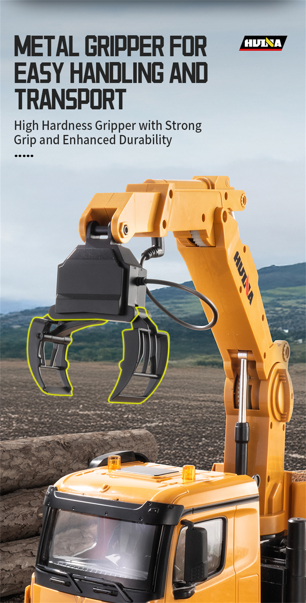 HUINA 1538 1/14 2.4G 26CH Semi-alloy RC Car Grabbing Wood Dump Truck 3-in-1 Vehicle Model RTR