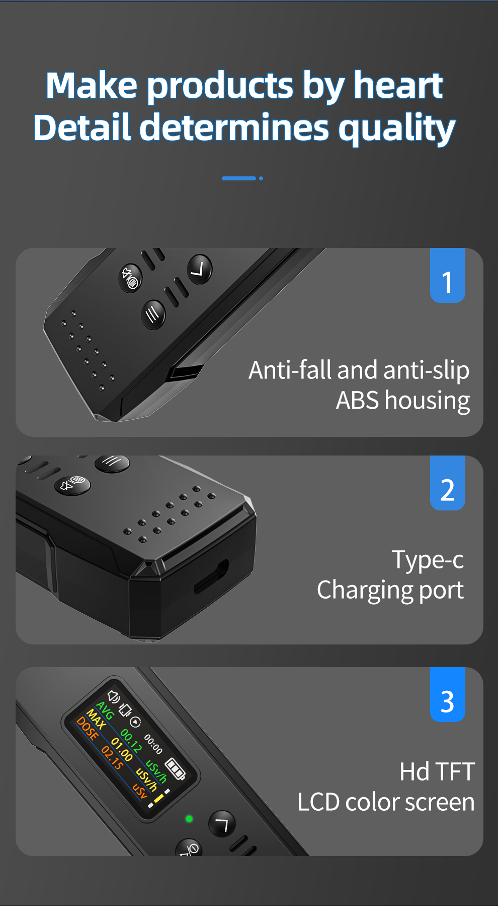 Advanced Nuclear Radiation Detector High Sensitivity 0.05uSv/h~10mSv/h Long Battery Life Customizable Alarm Real-Time Monitoring Compact Design