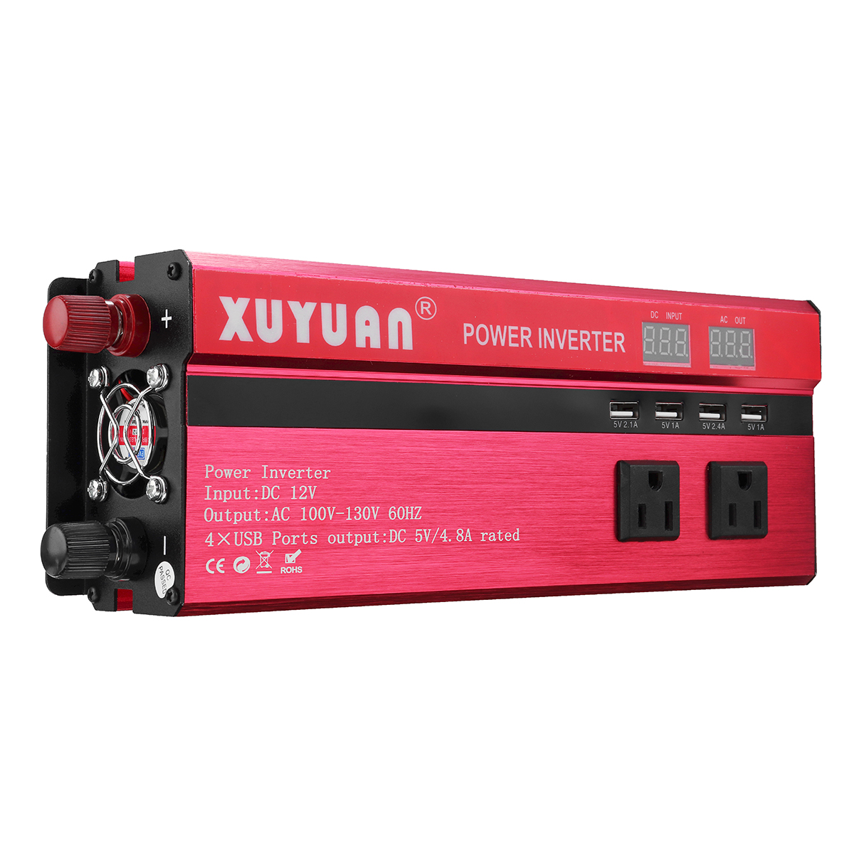 Xuyuan Dual Voltage Inverter with LED Display Dual Sockets Power Inverter 12V/24V to 220V with Modified Sine Wave
