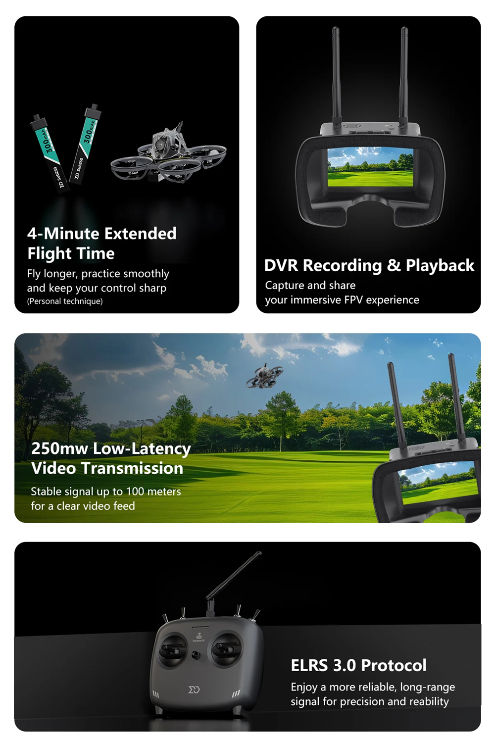 SUB250 Nimble65 Analog RTF 65mm 1S Tinywhoop RC FPV Racing Drone ELRS with Radio Transmitter Remote Controller FPV Goggles