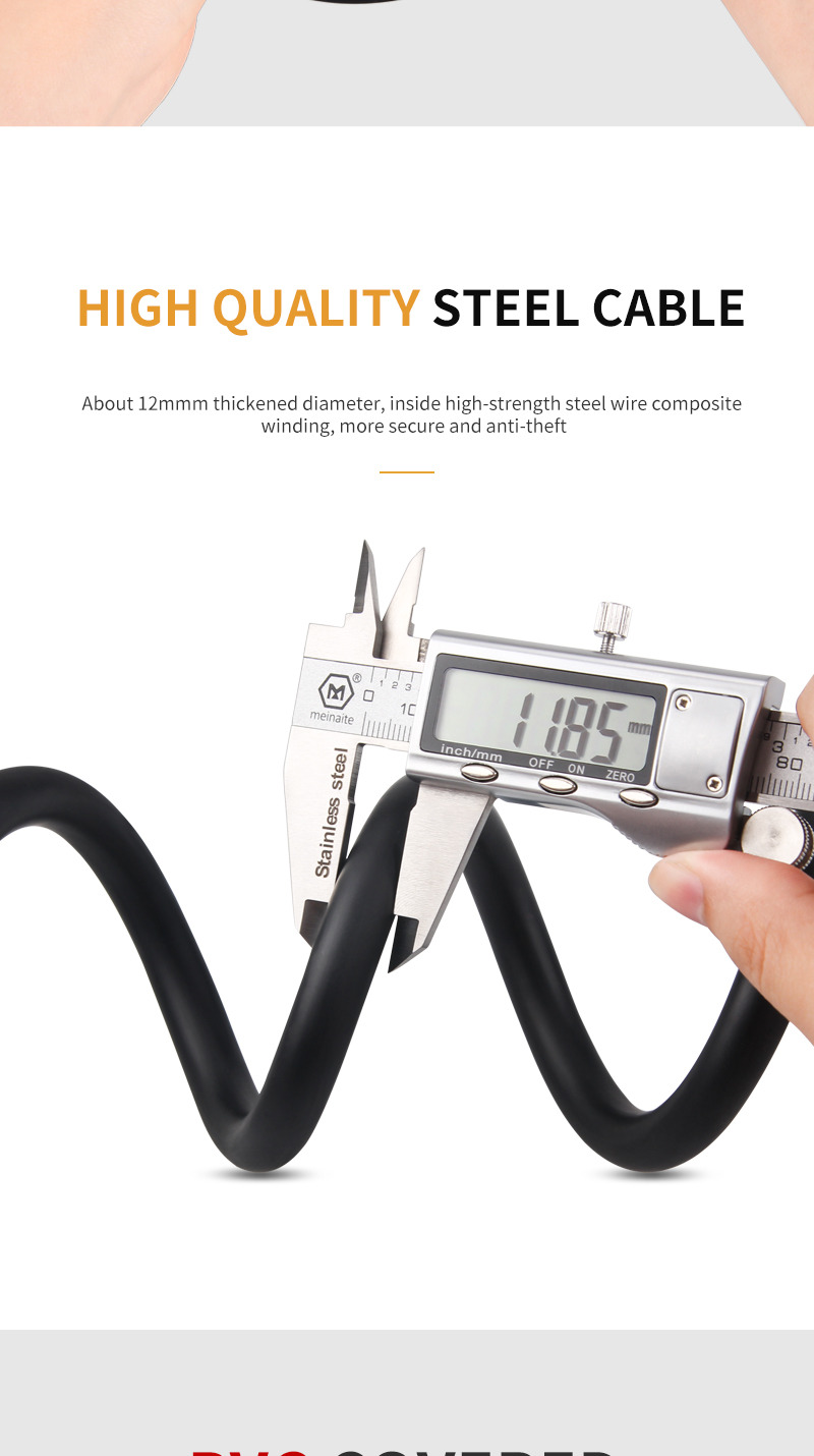 ULAC 110dB Loud Bike Lock 6 Months Battery life Steel Cable Anti-Theft Bike Lock for Road Bike
