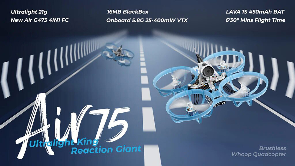 21g Betafpv Air75 1S 75mm Brushless Whoop RC FPV Racing Drone BNF with 0802SE 23000KV Motor 5.8G 400mW VTX