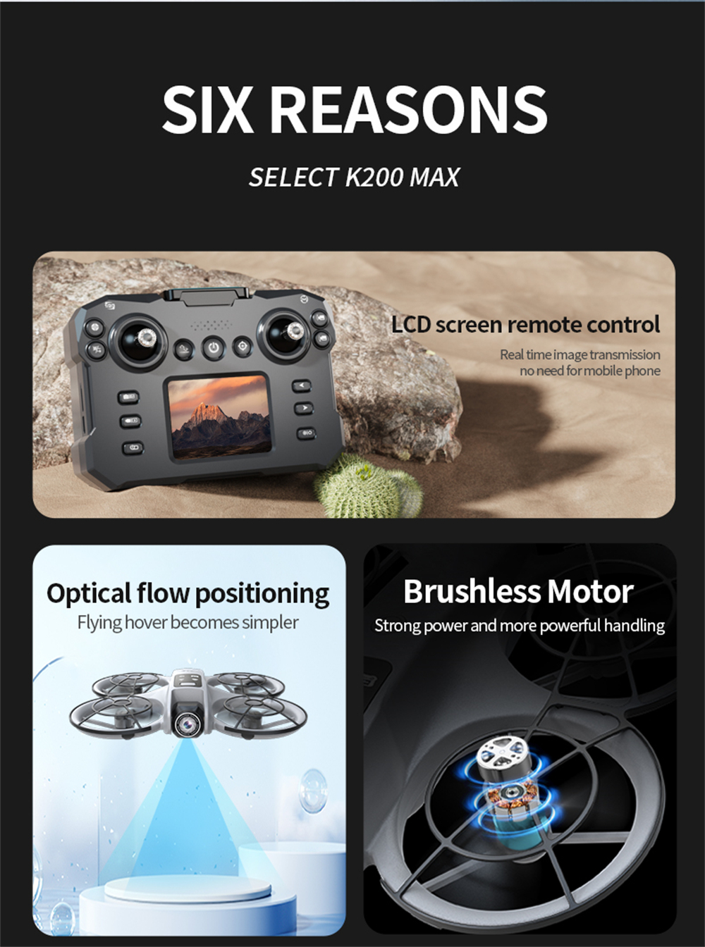 XKJ K200 MAX WiFi FPV with LCD Screen Controller HD Dual Camera Electrically Adjustable Optical Flow Hover Automatic Obstacle Avoidance Dazzling 7-Lights Circle Protection Brushless 2.4G 4CH 6-Axis Remote Control Toys RC Drone Quadcopter RTF
