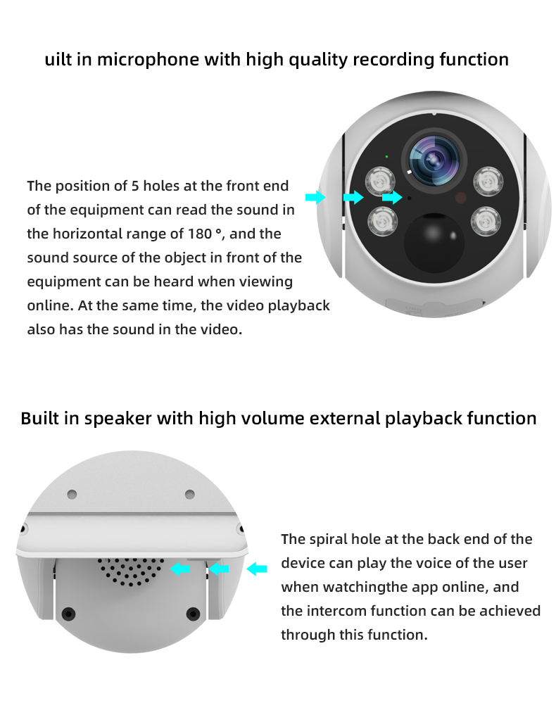 2.4G Wireless WiFi Solar Camera 360° PTZ Color Night Vision Motion Detection Audio Intercom APP Alarm Push 6400mAh Waterproof Home Security Cameras