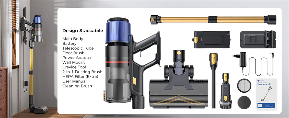 Guía de la aspiradora inalámbrica Proscenic P15: limpieza perfecta fácil 9 Contenido completo del paquete y accesorios de la aspiradora Proscenic P15