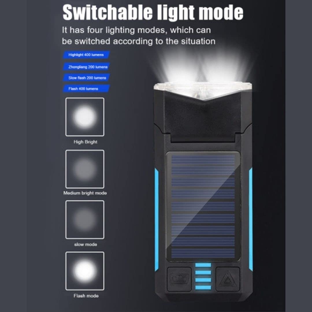 2023 Solar Charging Bike Headlight 400Lm Brightness 300m Distance Range 4000mAh Battery Waterproof 4 Light Modes Warning Flashlight with 130dB Horn for Night Cycling