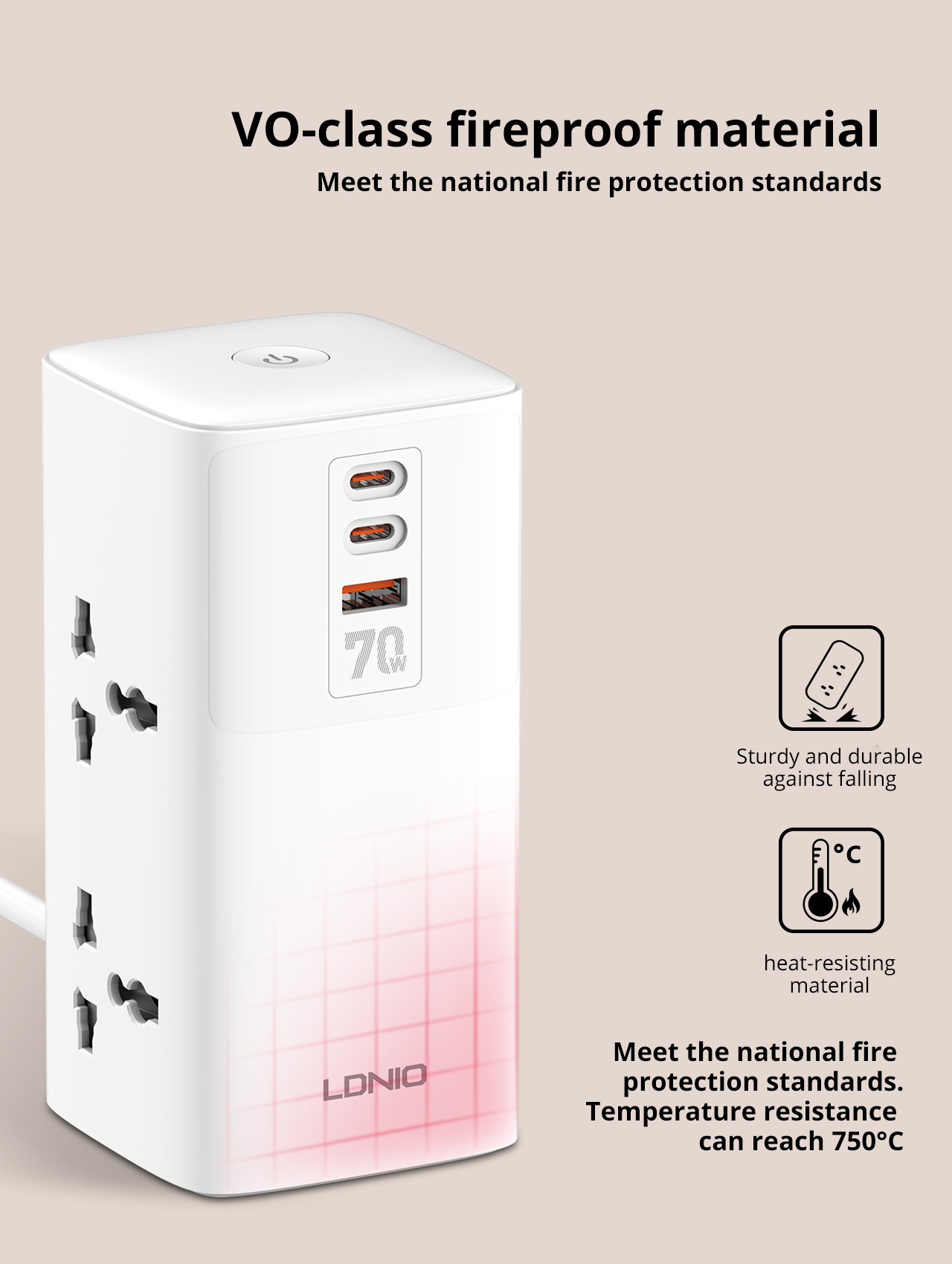 LDNIO SC4383 70W 7-Port USB PD Charger 4 Universal Socket+USB-A+2 USB-C PD QC3.0 PPS SCP Fast Charging Vertical Desktop Charging Station EU Plug US Plug for iPhone 15 14 13 for Huawei Pura70 Ultra for Samsung Galaxy S24 for Macbook Pro