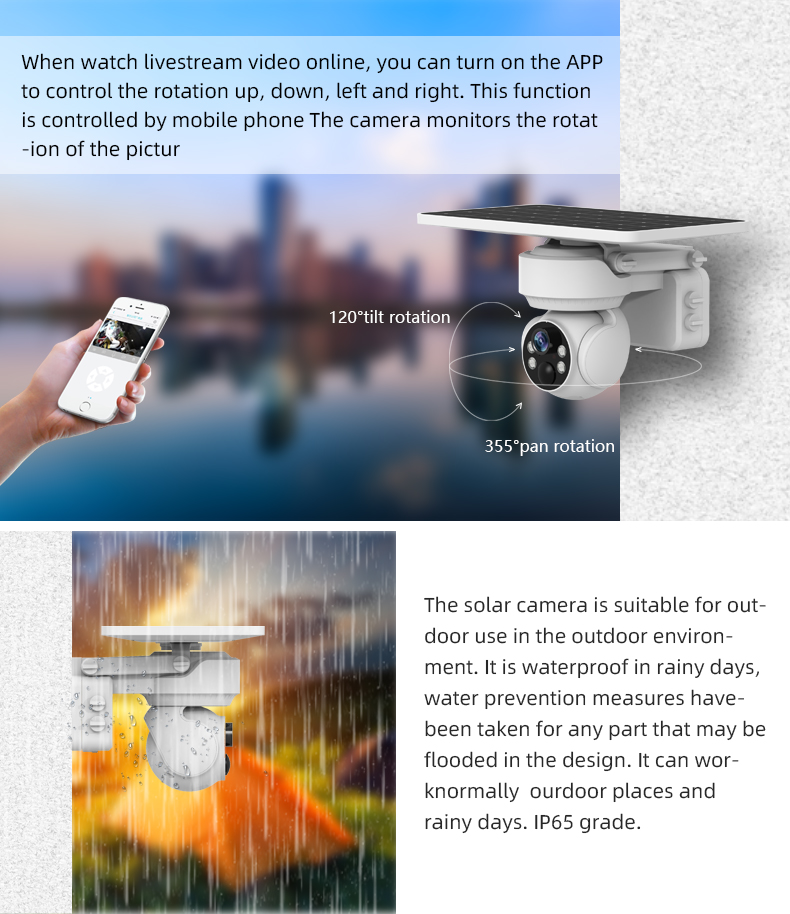 2.4G Wireless WiFi Solar Camera 360° PTZ Color Night Vision Motion Detection Audio Intercom APP Alarm Push 6400mAh Waterproof Home Security Cameras