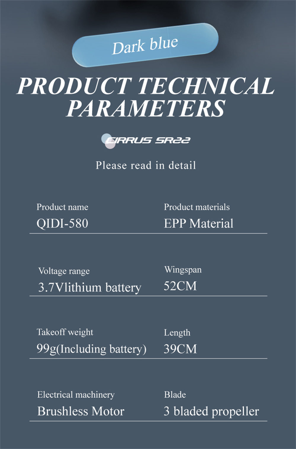 QIDI A580 Cirrus SR22 2.4G 4CH 520mm Wingspan 3D Aerobatics Brushless EPP RC Airplane Fixed Wing Glider RTF Compatible S-BUS DSM