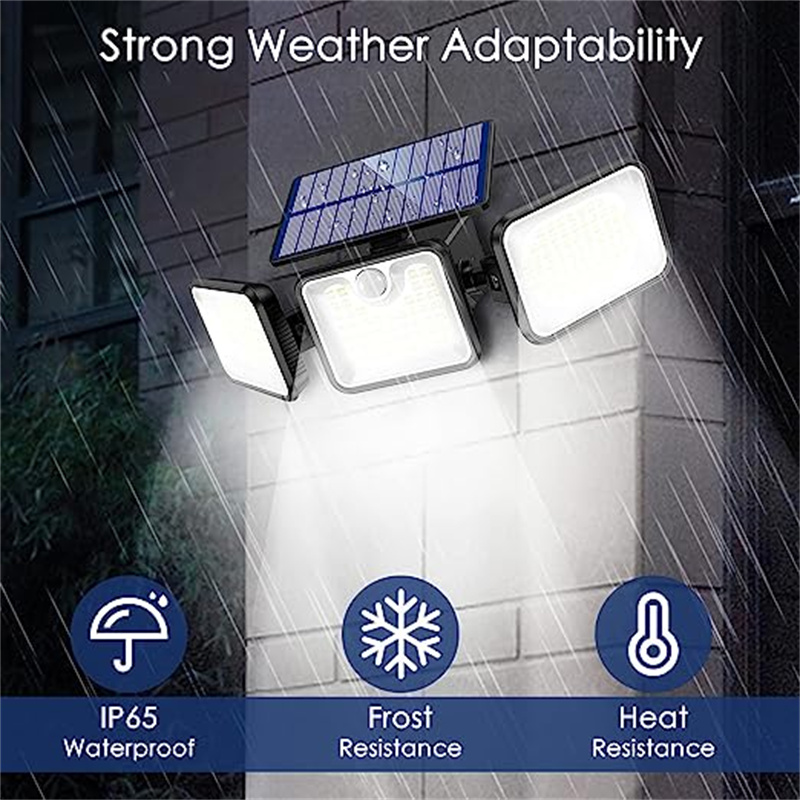 Motion Sensor Solar Three Head Wall Lights Outdoor 180 LED Flood Lights Adjustable Head 270° Wide Angle Solar Lighting