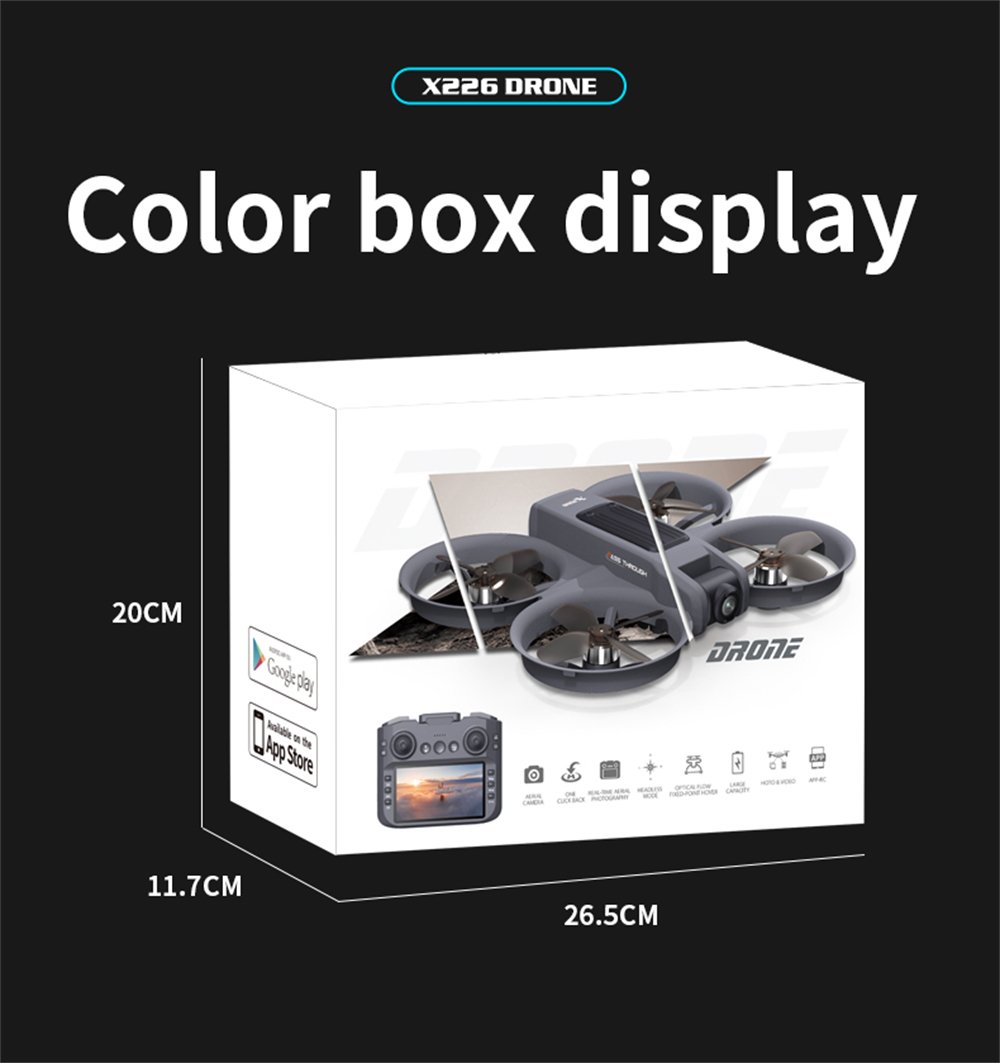 X226 WiFi FPV with Goggles Glasses / 5.9inch LCD Screen Controller HD Dual Camera Electrically Adjustable Optical Flow Hover Circle Protection LED Light Brushless 2.4G 4CH 6-Axis Remote Control Toys RC Drone Quadcopter RTF