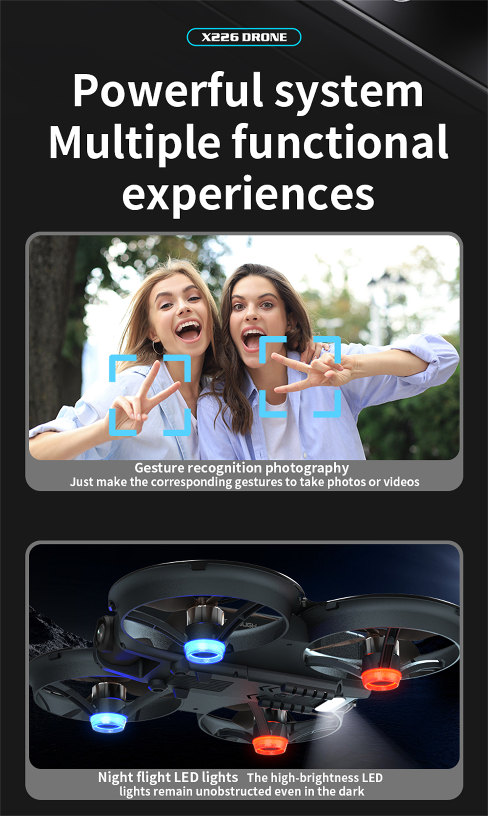 X226 WiFi FPV with Goggles Glasses / 5.9inch LCD Screen Controller HD Dual Camera Electrically Adjustable Optical Flow Hover Circle Protection LED Light Brushless 2.4G 4CH 6-Axis Remote Control Toys RC Drone Quadcopter RTF