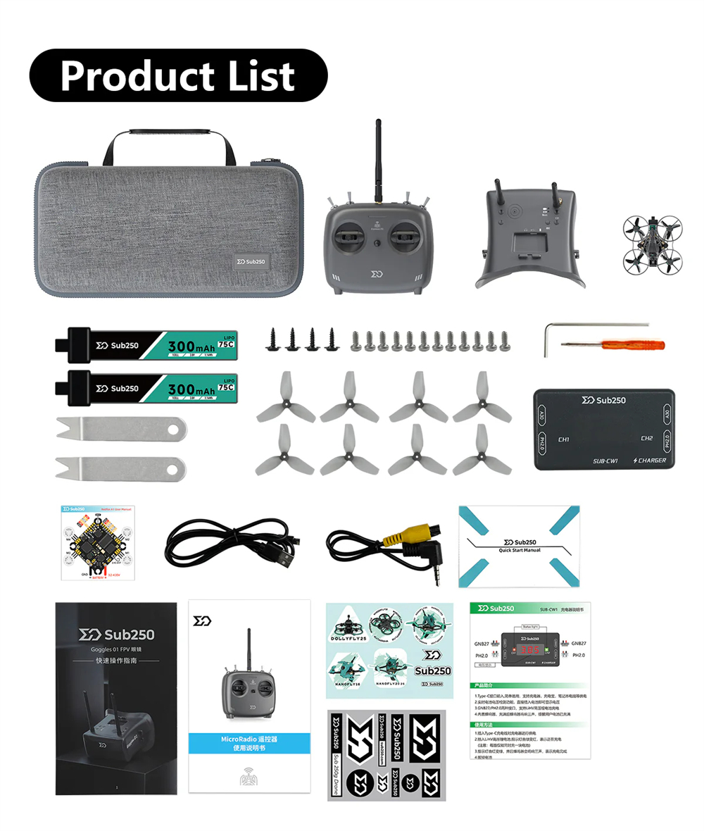 SUB250 Nimble65 Analog RTF 65mm 1S Tinywhoop RC FPV Racing Drone ELRS with Radio Transmitter Remote Controller FPV Goggles