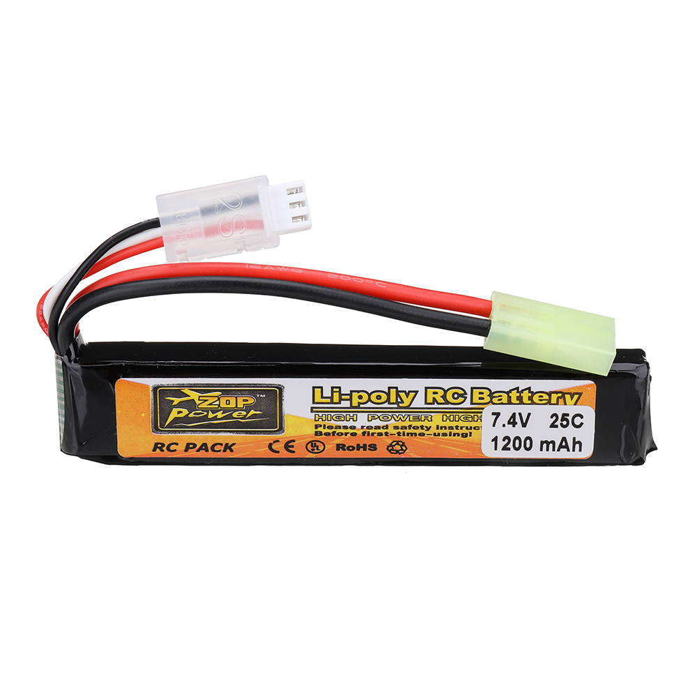 ZOP Power 7.4V 1200mAh 25C 2S LiPo Battery Tamiya Plug With T Plug Adapter Cable for RC Car