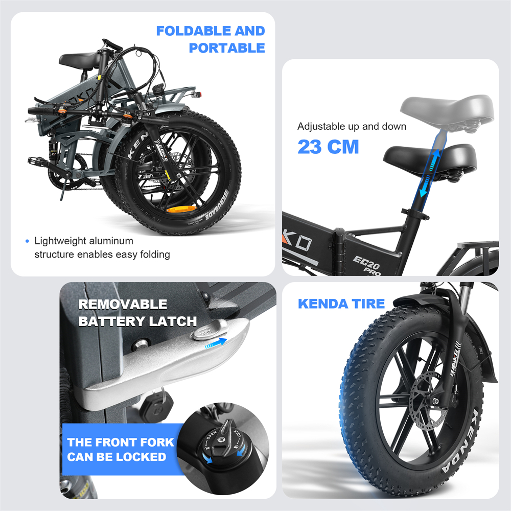 [EU DIRECT] EMOKO EC20 Electric Bike 48V 18Ah Battery 1000W Motor Recommended Top Speed 20inch Tires 100KM Mileage 180KG Max Load Folding Electric Bicycle