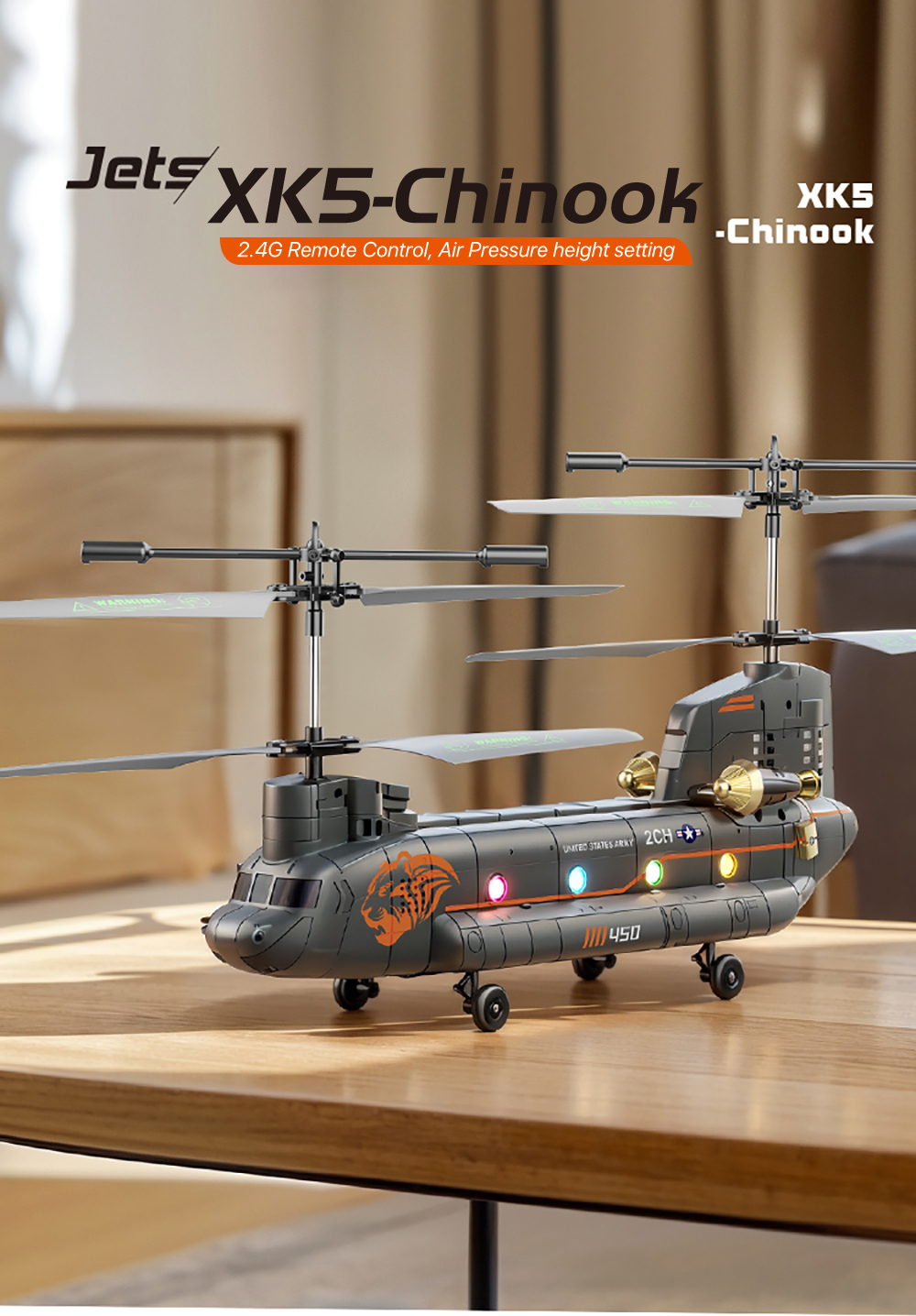 XKS XK5 Chinook 2.4G 3.5CH Dual-propeller Fixed-altitude Simulation RC Helicopter RTF