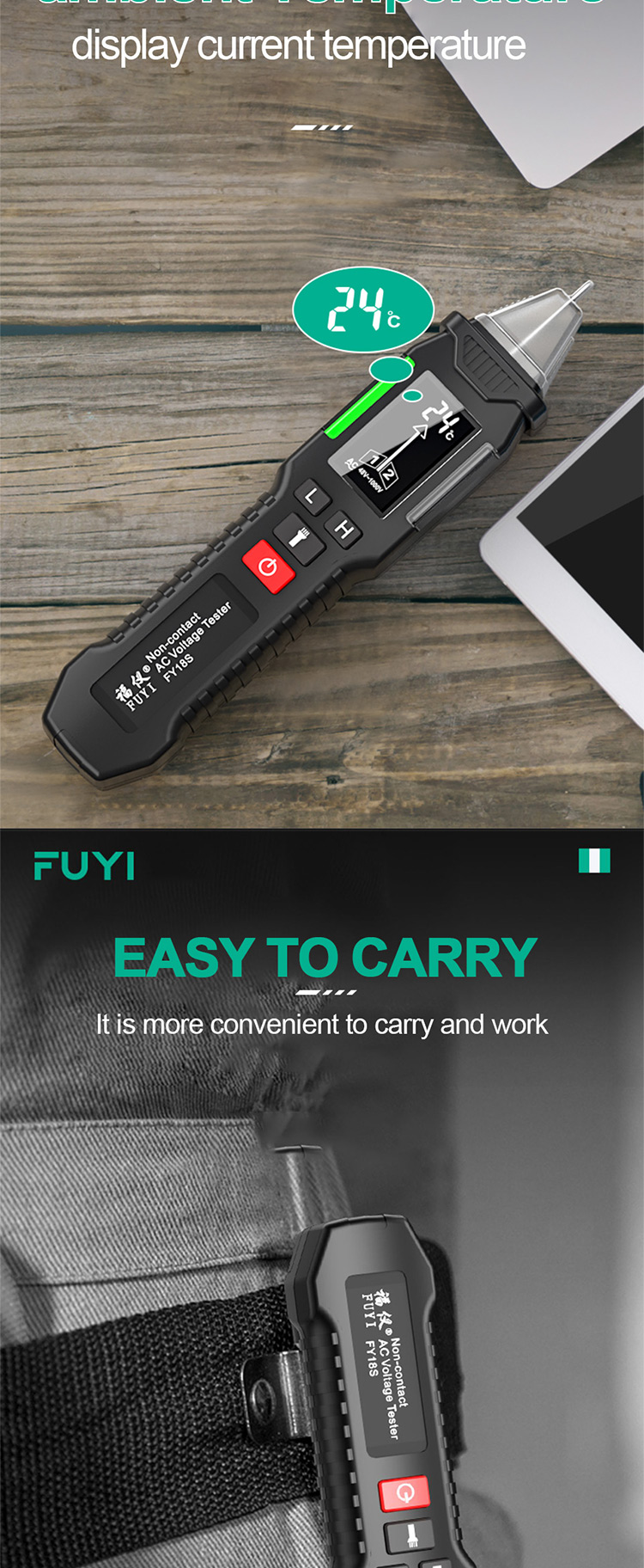 FUYI FY18S Voltage Indicator Tester Voltage Detector Pen Sensor Tester Partition Wall Multifunction Break Voltmeter Tester Electrician Tool
