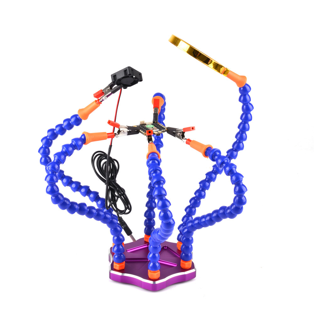 6-Jaw Multi Welding Aid Hand Bracket Arm Repair Fixture with 6 Pieces Flexible Arms with USB Fan Magnifier for Welding Assembly Repair Modeling