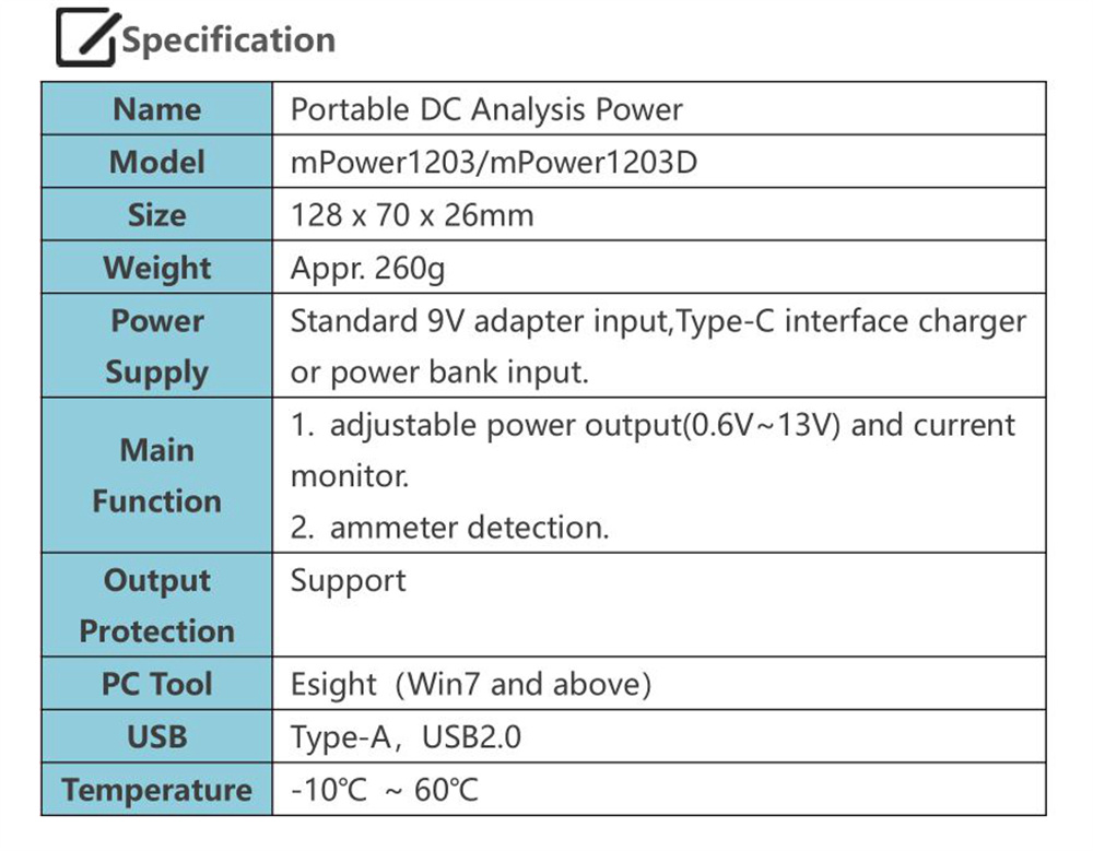 TZT mPower1203 DC Power Monitor Portable Analyzer Adjustable Regulated Output High Precision 0-20A Current Range