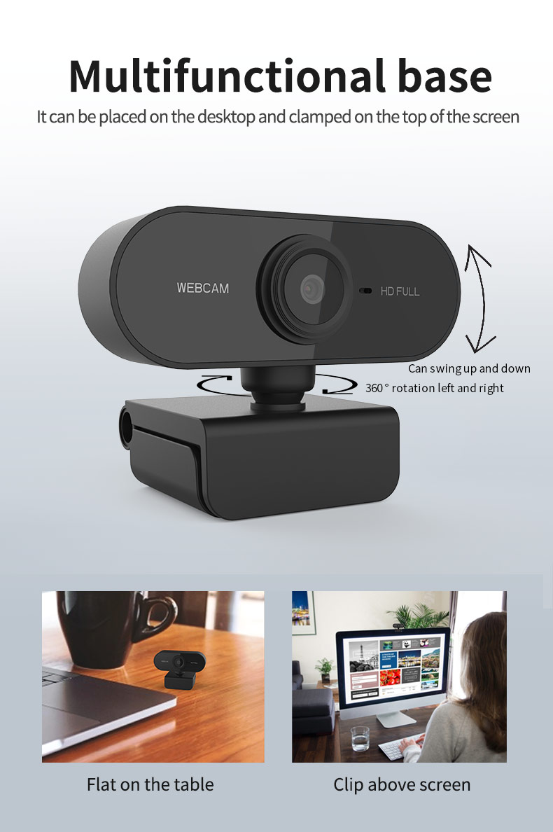 1080P FHD Web Camera Auto Focus 360° Rotation Built-in Microphone Plug and Play USB Wired Computer Cam for Office Live Conference