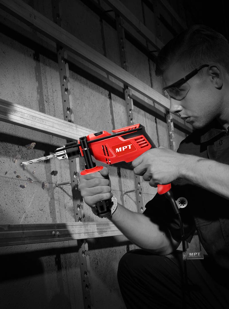 MPT Corded AC Electric Hammer 550W 13mm Chuck Impact Drill with Auxiliary Handle Variable Speed and Multifunction