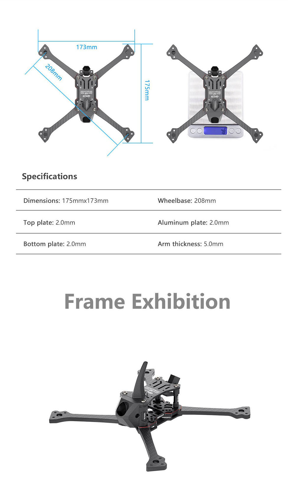GEPRC RACER 208mm Wheelbase Carbon Fiber 5 Inch Frame Kit Support HDZero for RC Drone FPV Racing