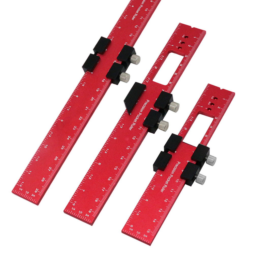 Woodworking Tools Ruler Pocket Ruler Layout Tool Aluminum Precision Ruler with T-Track Slide Stops Inch and Metric Scale
