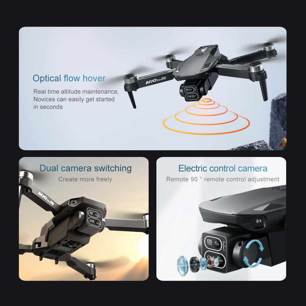 WLRC M10 WiFi FPV with 5.6inch Photographable Detachable Display Screen Controller Dual Camera Servo Gimbal Optical Flow Hover Brushless Foldable RC Drone Quadcopter RTF