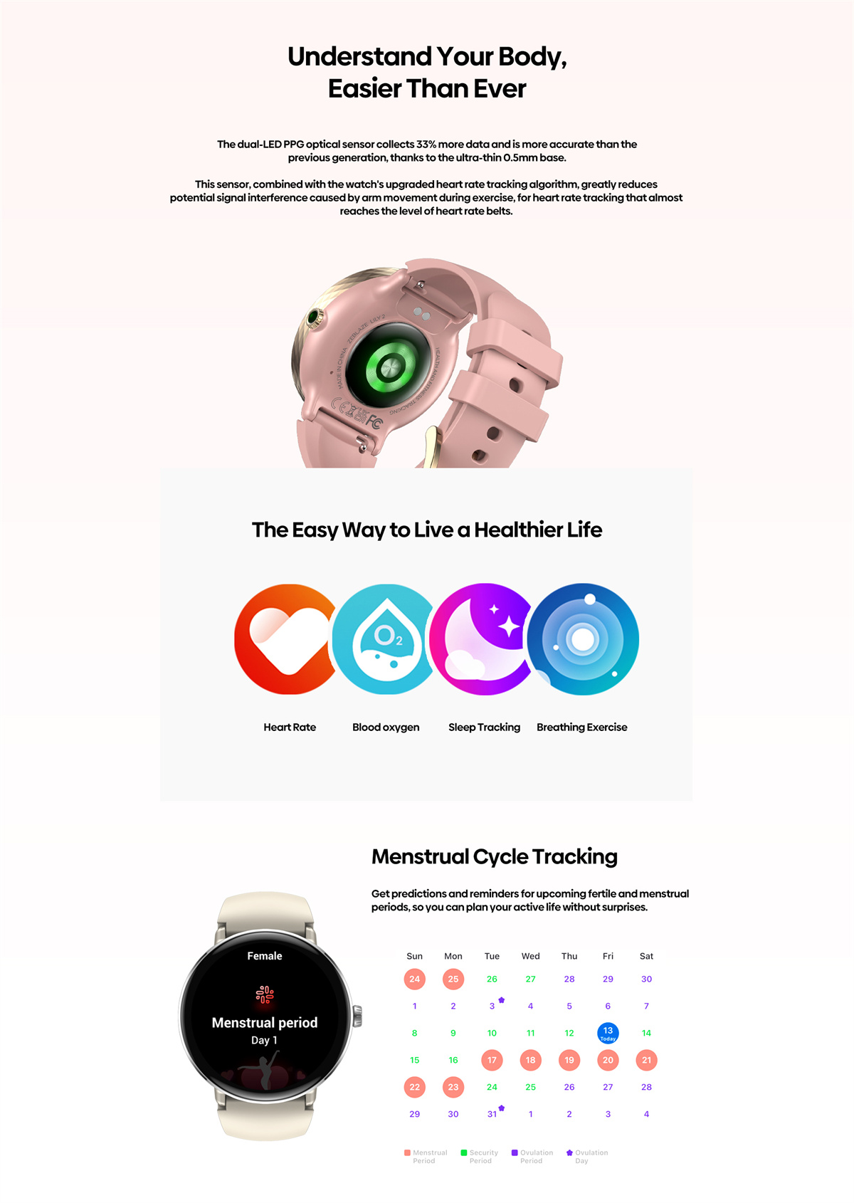 [World Premiere]Zeblaze Lily 2 1.2inch AMOLED Double Straps bluetooth Call Heart Rate Blood Pressure Blood Oxygen Monitor Sleep Monitoring Breathe Training Women's Health Multi-sport Modes IP68 Waterproof Smart Watch