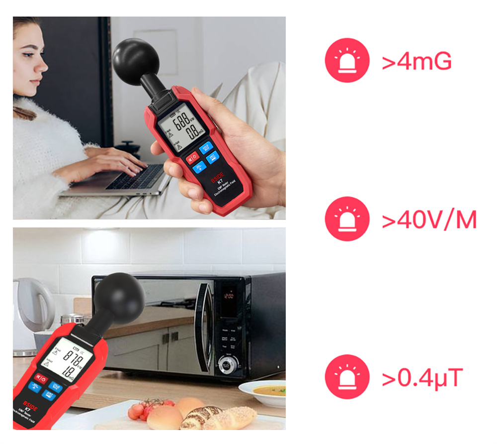 BSIDE EMF Meter Electromagnetic Field Radiation Detector Radiator Tester Handheld Electric Magnetic Dosimeter Geiger Counter K7