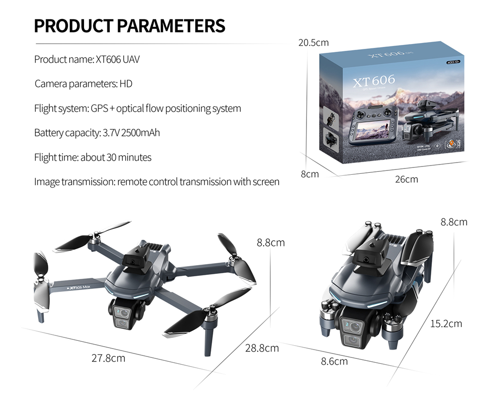 LSRC XT606 GPS 5G WiFi FPV with LCD Screen Controller 720P HD Dual Camera Servo Gimbal 360° Obstacle Avoidance Brushless Foldable RC Drone Quadcopter RTF
