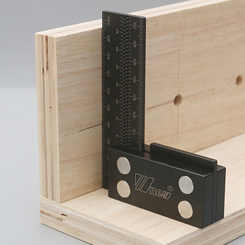 Wnew MM/Inch Precision Woodworking Square Aluminum Alloy Ruler Carpenter Line Drawing Marking Gauge Hole Scribing Ruler