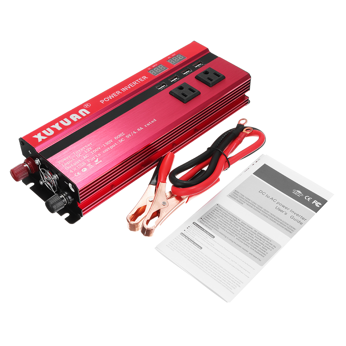 Xuyuan Dual Voltage Inverter with LED Display Dual Sockets Power Inverter 12V/24V to 220V with Modified Sine Wave