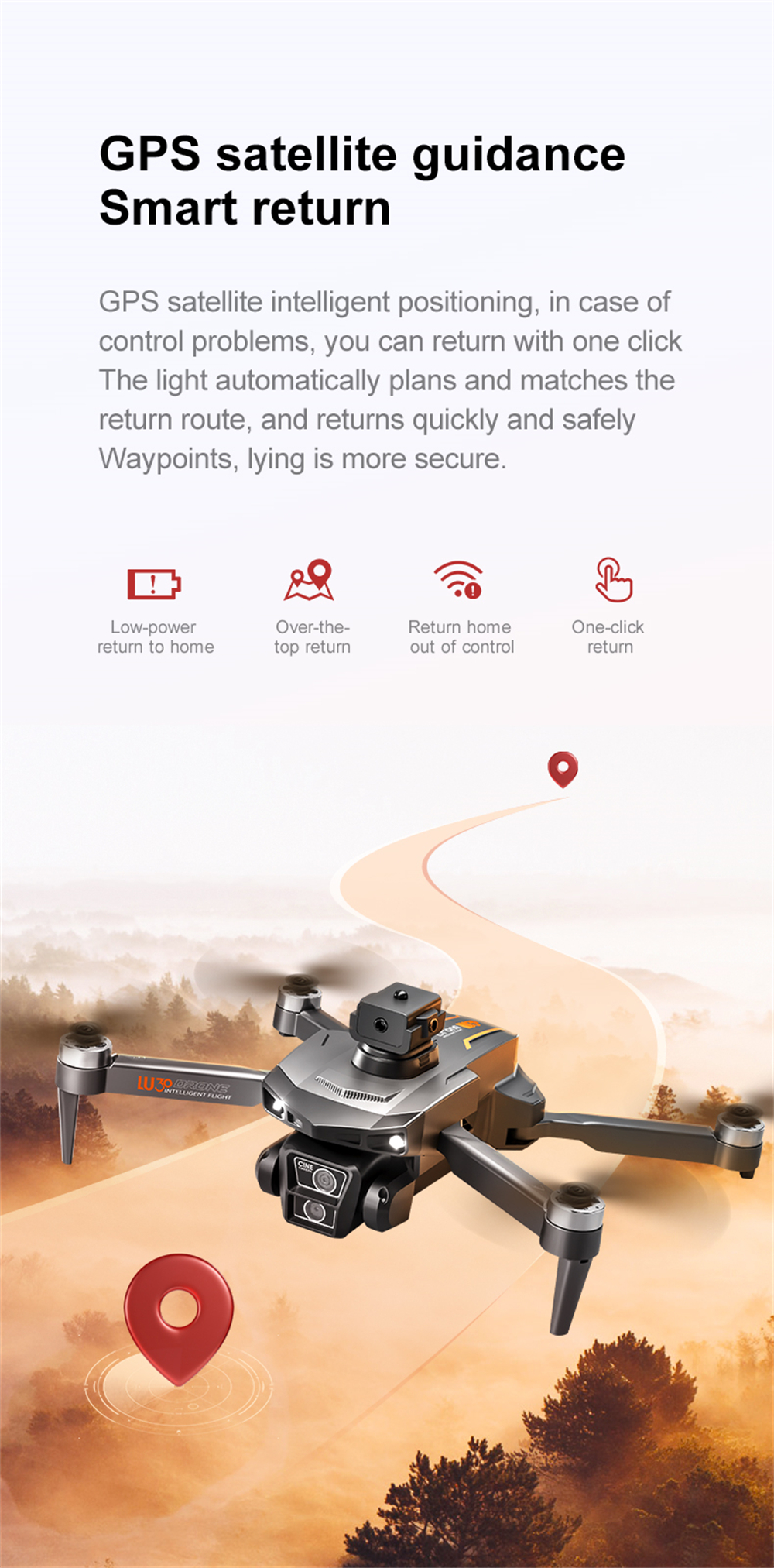PJC LU30 GPS 5G WiFi FPV with 5.9inch LCD Screen Controller 720P HD Dual Camera Servo Gimbal 360° Obstacle Avoidance Brushless Foldable RC Drone Quadcopter RTF