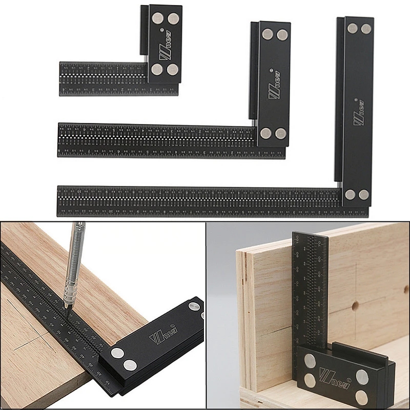 Wnew MM/Inch Precision Woodworking Square Aluminum Alloy Ruler Carpenter Line Drawing Marking Gauge Hole Scribing Ruler