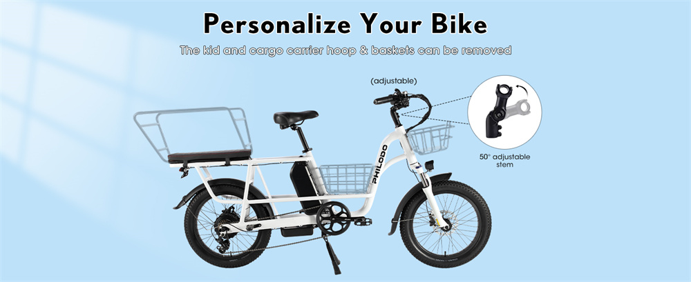[EU DIRECT] PHILODO Traveller Electric Bike w/ Baskets & Rear Rack Shelf 48V 17.5Ah Battery 750W Motor 20inch Tires 60KM Mileage Range 200KG Max Load Electric Bicycle
