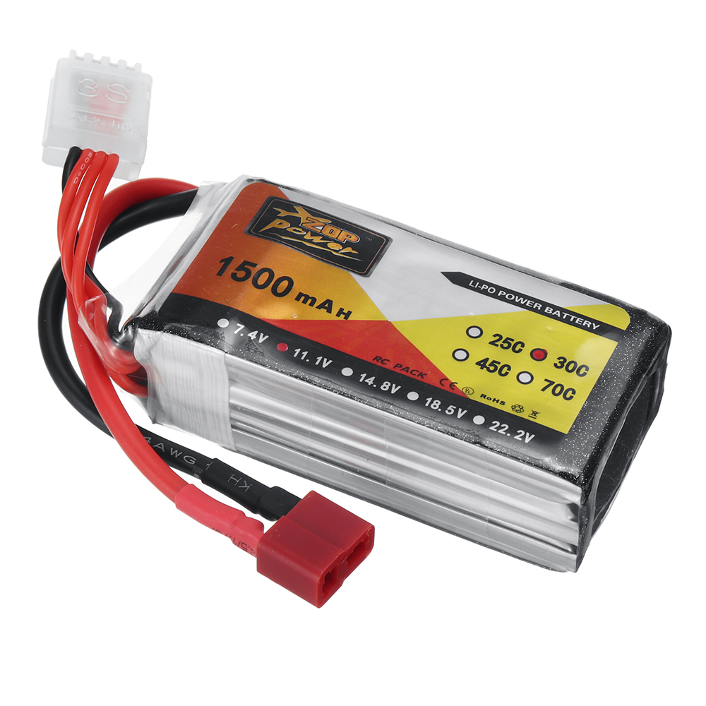 ZOP Power 11.1V 1500mAh 30C 3S LiPo Battery T Plug for RC Car