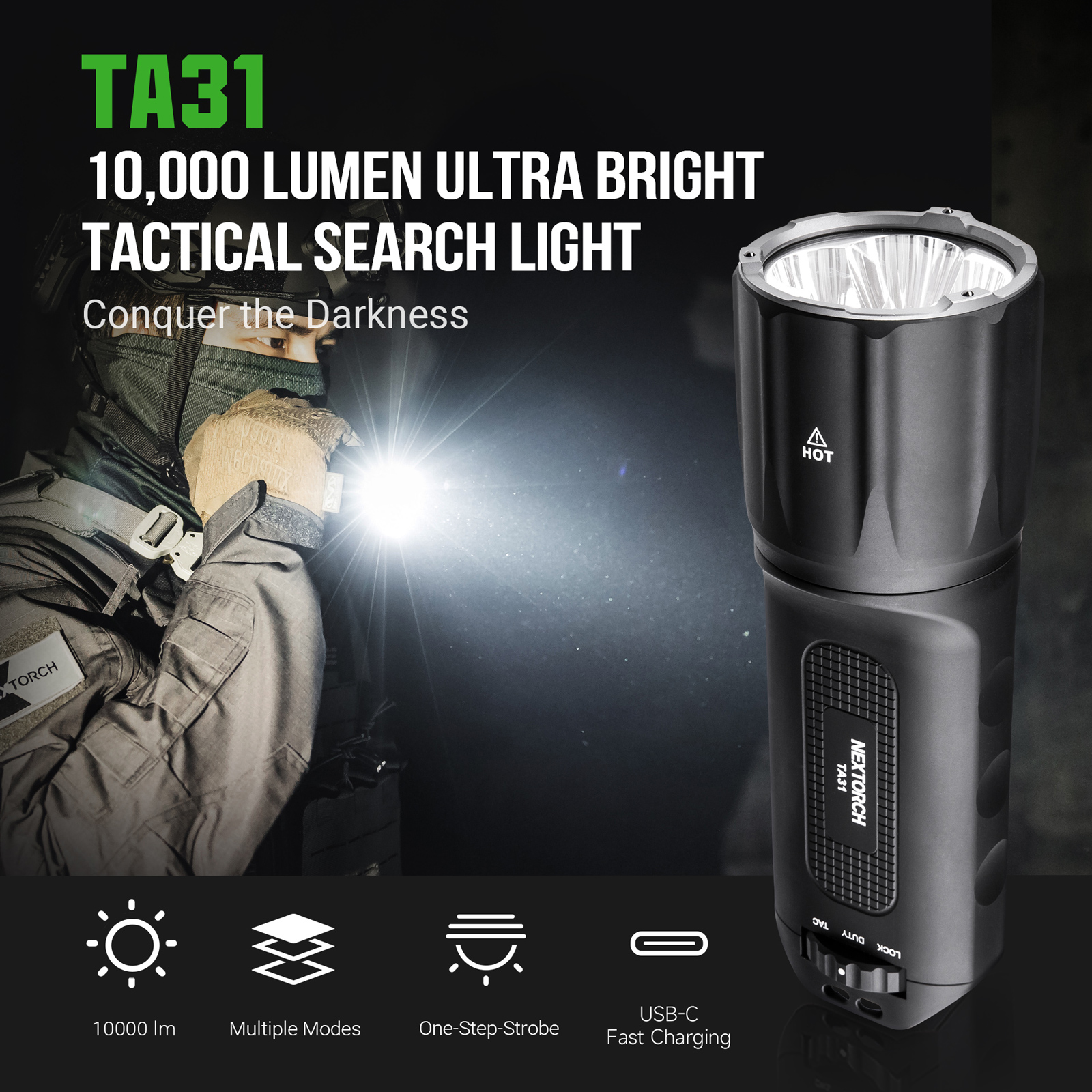 NEXTORCH TA31 10000ルーメン 高輝度 LED タクティカルフラッシュ