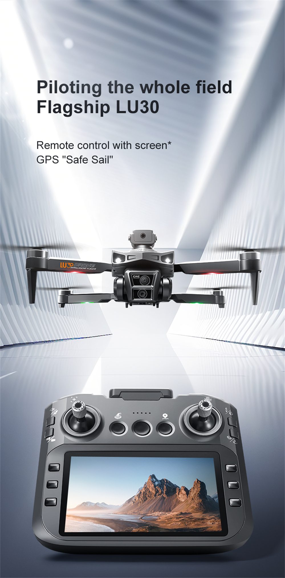 PJC LU30 GPS 5G WiFi FPV with 5.9inch LCD Screen Controller 720P HD Dual Camera Servo Gimbal 360° Obstacle Avoidance Brushless Foldable RC Drone Quadcopter RTF