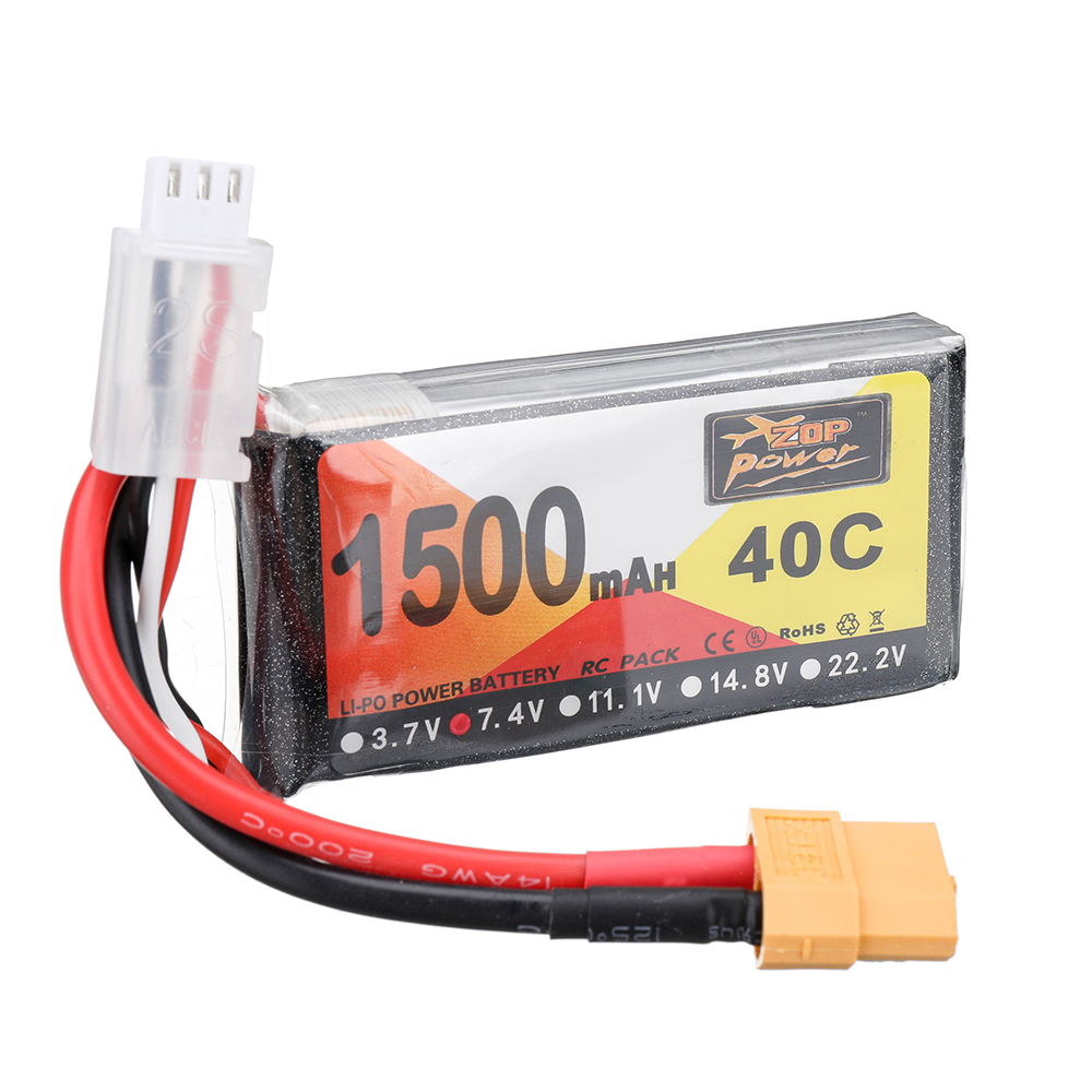 ZOP Power 7.4V 1500mAh 40C 2S LiPo Battery XT60 Plug for RC Drone