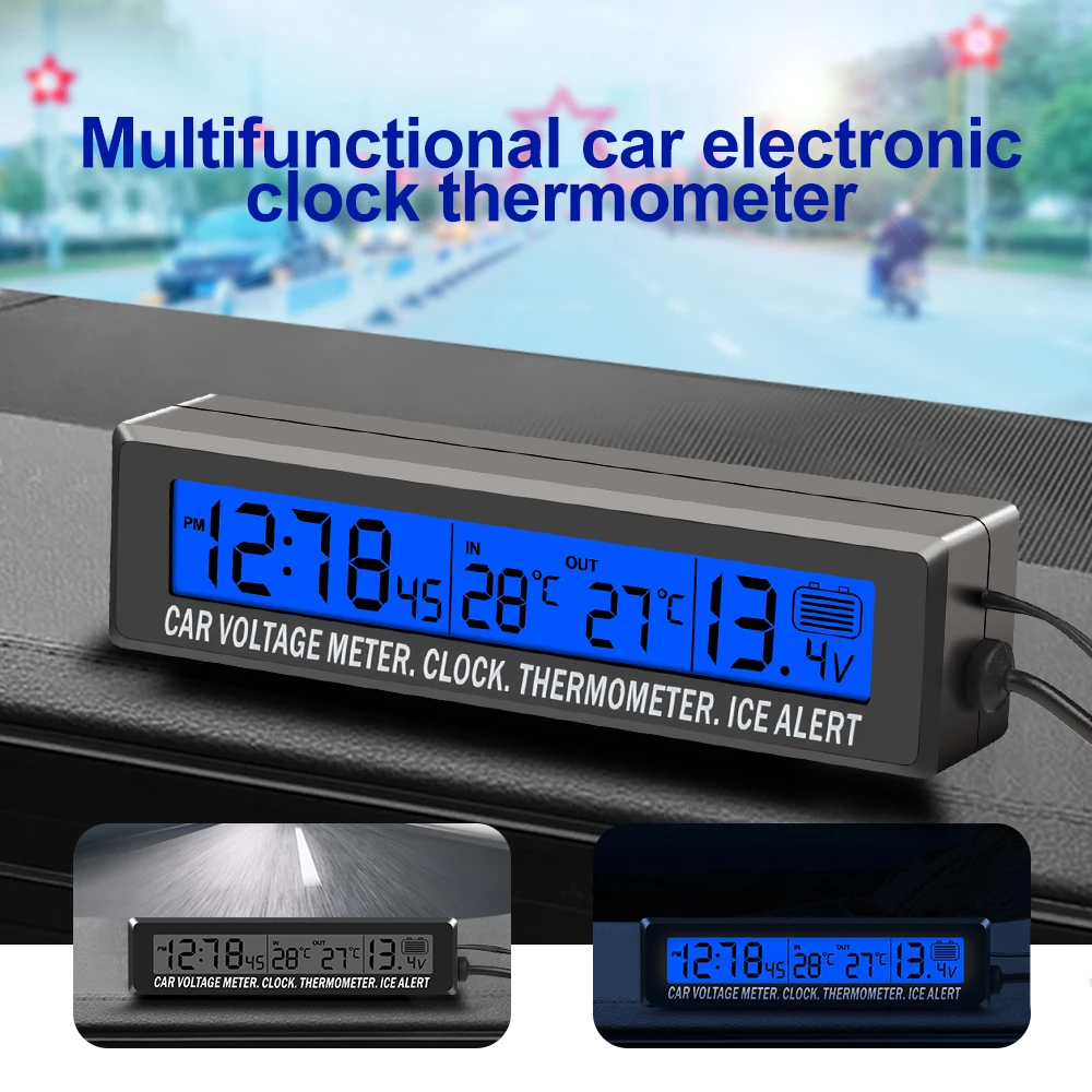 Q94C 2-in-1 Auto Digitaluhr & Thermometer – LCD Mit Blauer Beleuchtung, Für Armaturenbrett Oder Lüftung Q94C 2-in-1 Auto Digitaluhr & Thermometer – LCD Mit Blauer Beleuchtung, Für Armaturenbrett Oder Lüftung